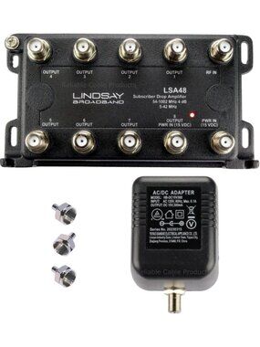 8-Port TV Antenna Signal Splitter & Amplifier - Connect 8 Devices, Power Supply